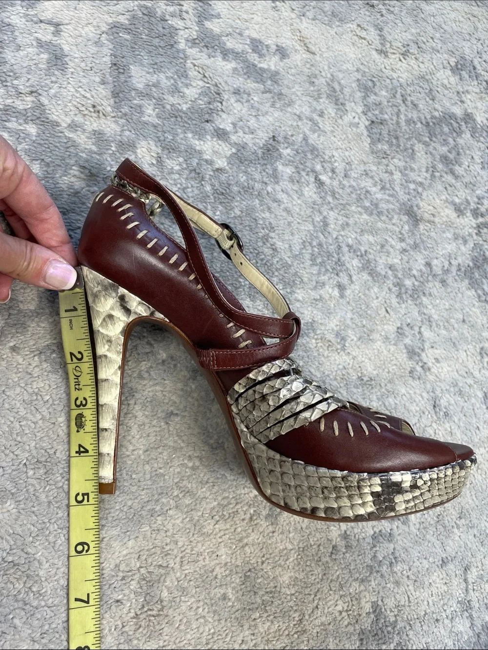Alexandre Birman Python Leather Platform Heels Brown T Strap Size 9.5